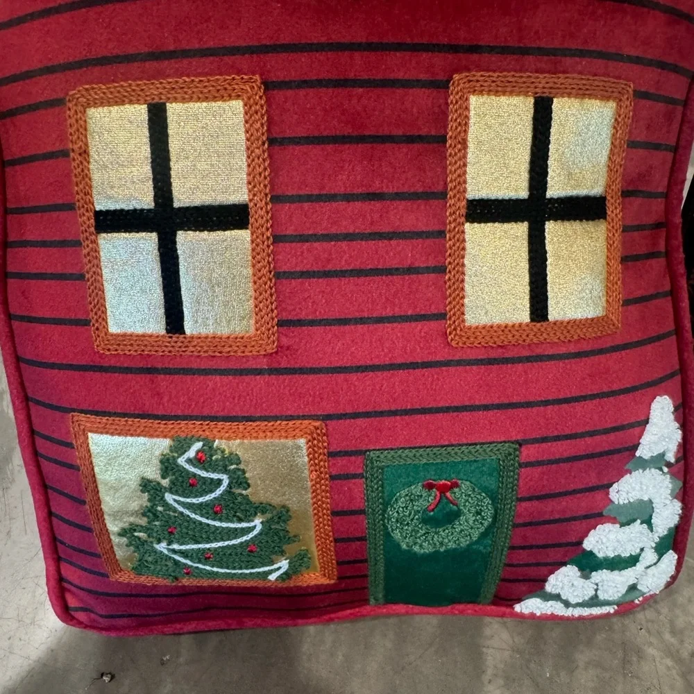 Hallmarks Red and Green Holiday House Pillow- cute cozy, fun and festive! 🎄